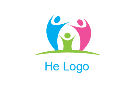 happy family with hands up symbol