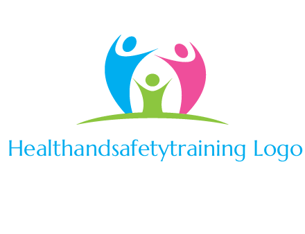 happy family with hands up symbol