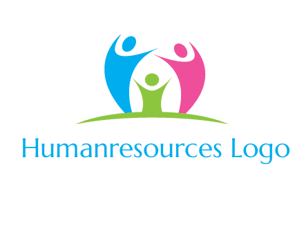 happy family with hands up symbol