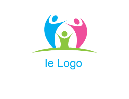 happy family with hands up symbol