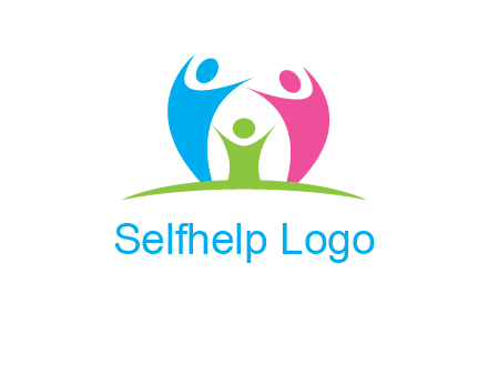 happy family with hands up symbol