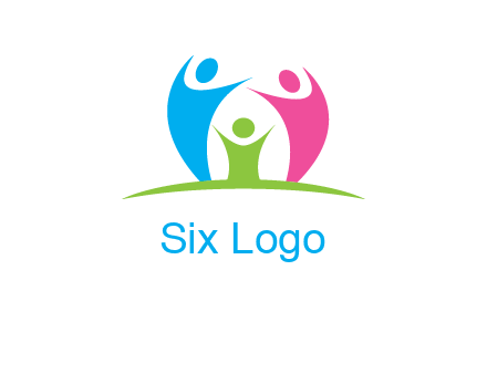 happy family with hands up symbol