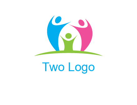 happy family with hands up symbol