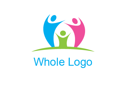 happy family with hands up symbol