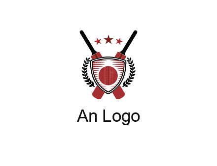 bats with stars and leaves behind shield with cricket wall