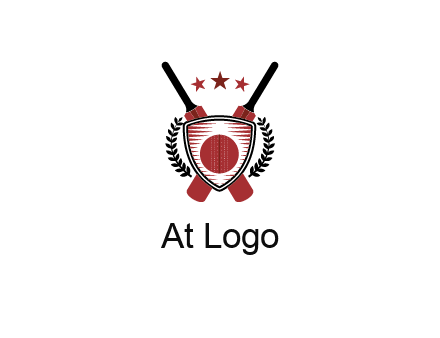 bats with stars and leaves behind shield with cricket wall