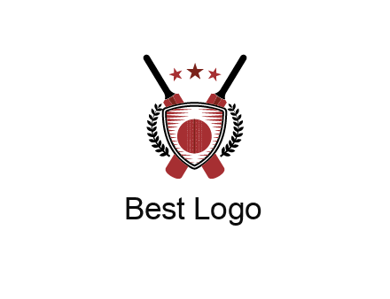 bats with stars and leaves behind shield with cricket wall
