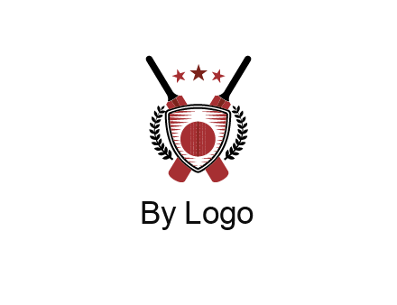 bats with stars and leaves behind shield with cricket wall
