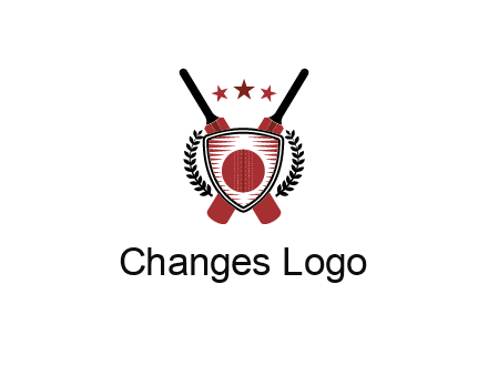 bats with stars and leaves behind shield with cricket wall