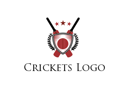 bats with stars and leaves behind shield with cricket wall