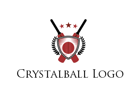 bats with stars and leaves behind shield with cricket wall