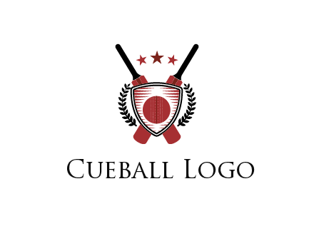 bats with stars and leaves behind shield with cricket wall