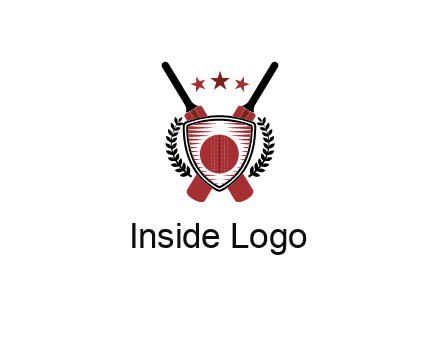 bats with stars and leaves behind shield with cricket wall