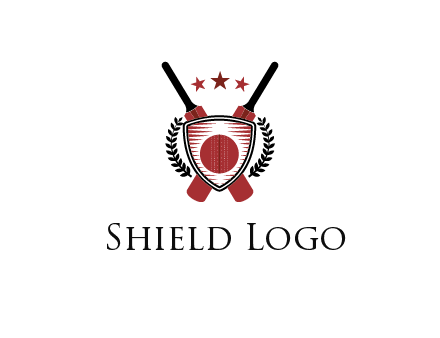 bats with stars and leaves behind shield with cricket wall