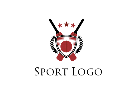 bats with stars and leaves behind shield with cricket wall
