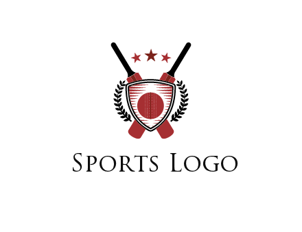bats with stars and leaves behind shield with cricket wall