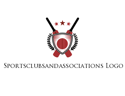 bats with stars and leaves behind shield with cricket wall
