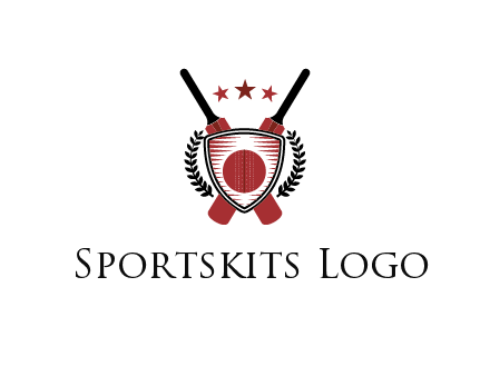 bats with stars and leaves behind shield with cricket wall