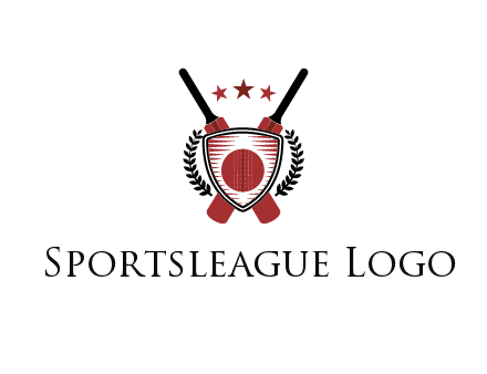 bats with stars and leaves behind shield with cricket wall