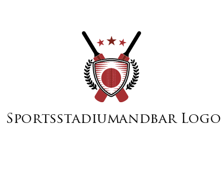 bats with stars and leaves behind shield with cricket wall