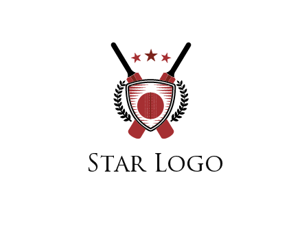 bats with stars and leaves behind shield with cricket wall