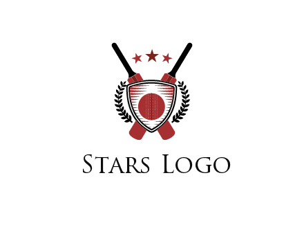 bats with stars and leaves behind shield with cricket wall