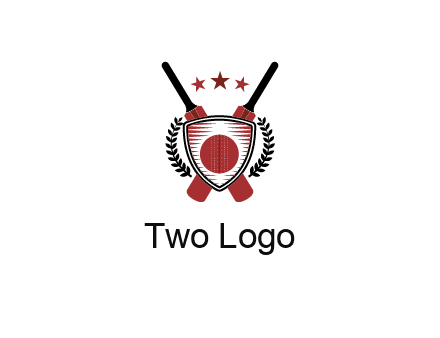bats with stars and leaves behind shield with cricket wall