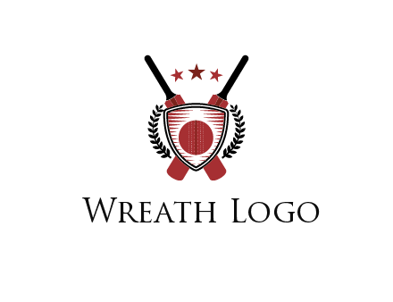 bats with stars and leaves behind shield with cricket wall