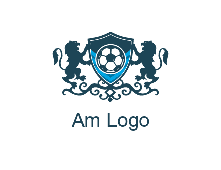 lions with football in ornamental shield 