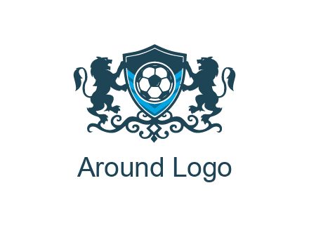 lions with football in ornamental shield 