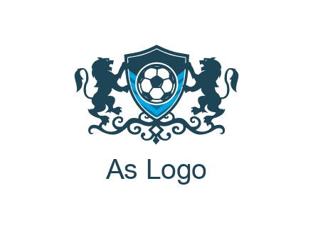 lions with football in ornamental shield 