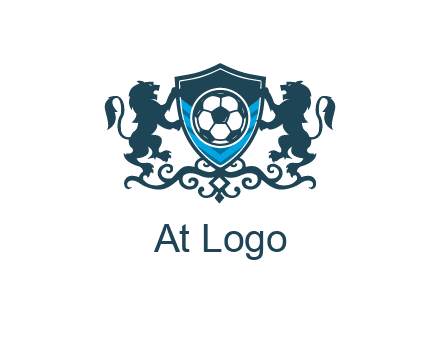 lions with football in ornamental shield 