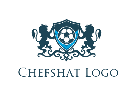lions with football in ornamental shield 
