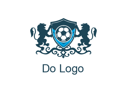 lions with football in ornamental shield 