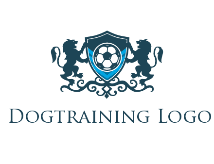 lions with football in ornamental shield 
