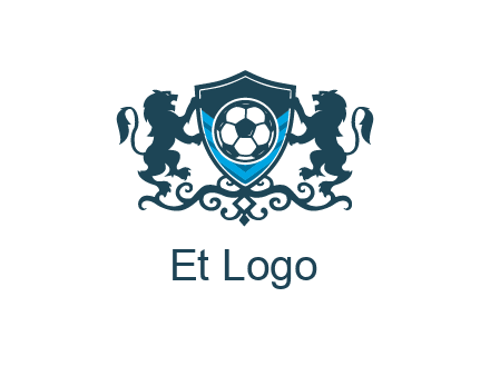 lions with football in ornamental shield 
