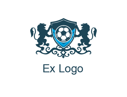 lions with football in ornamental shield 