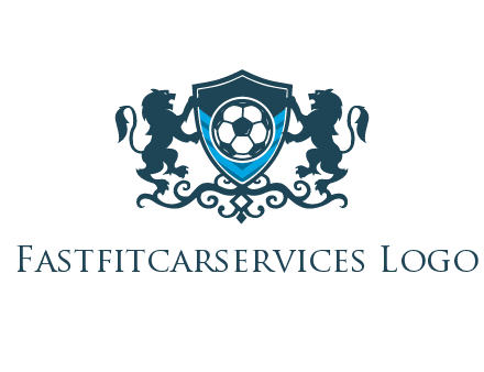 lions with football in ornamental shield 
