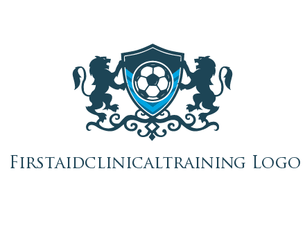 lions with football in ornamental shield 