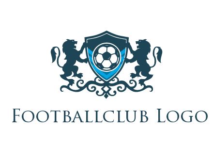 lions with football in ornamental shield 