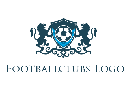 lions with football in ornamental shield 