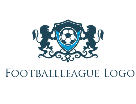 lions with football in ornamental shield 