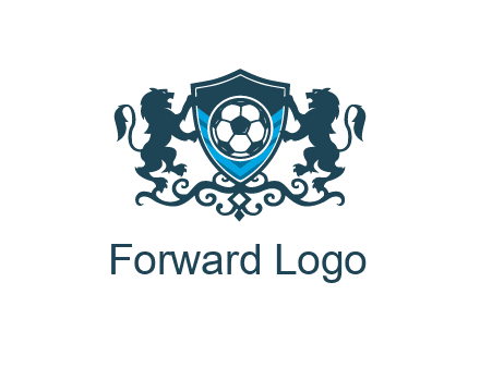 lions with football in ornamental shield 