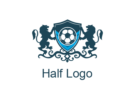 lions with football in ornamental shield 