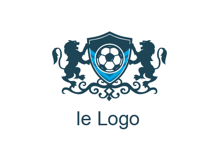 lions with football in ornamental shield 