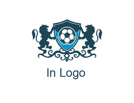 lions with football in ornamental shield 