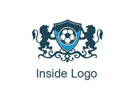lions with football in ornamental shield 