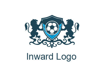 lions with football in ornamental shield 
