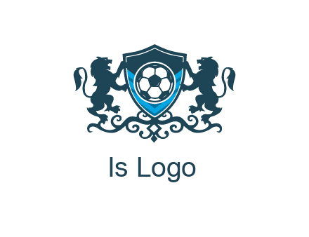 lions with football in ornamental shield 