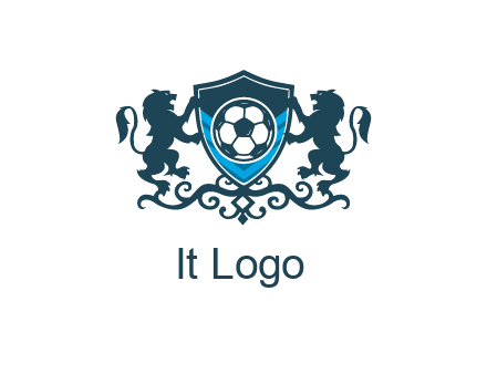 lions with football in ornamental shield 